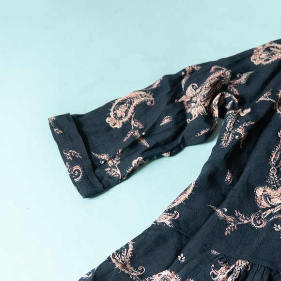 Garnet Hill Navy Blue Bohemian Pocket 3/4 Sleeve Pink Paisley Print Dress Sz 2 - Picture 5 of 9